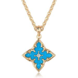 Gold Clover Necklace Women Dainty 14K Gold Blue Onyx Pendant Adjustable Chain